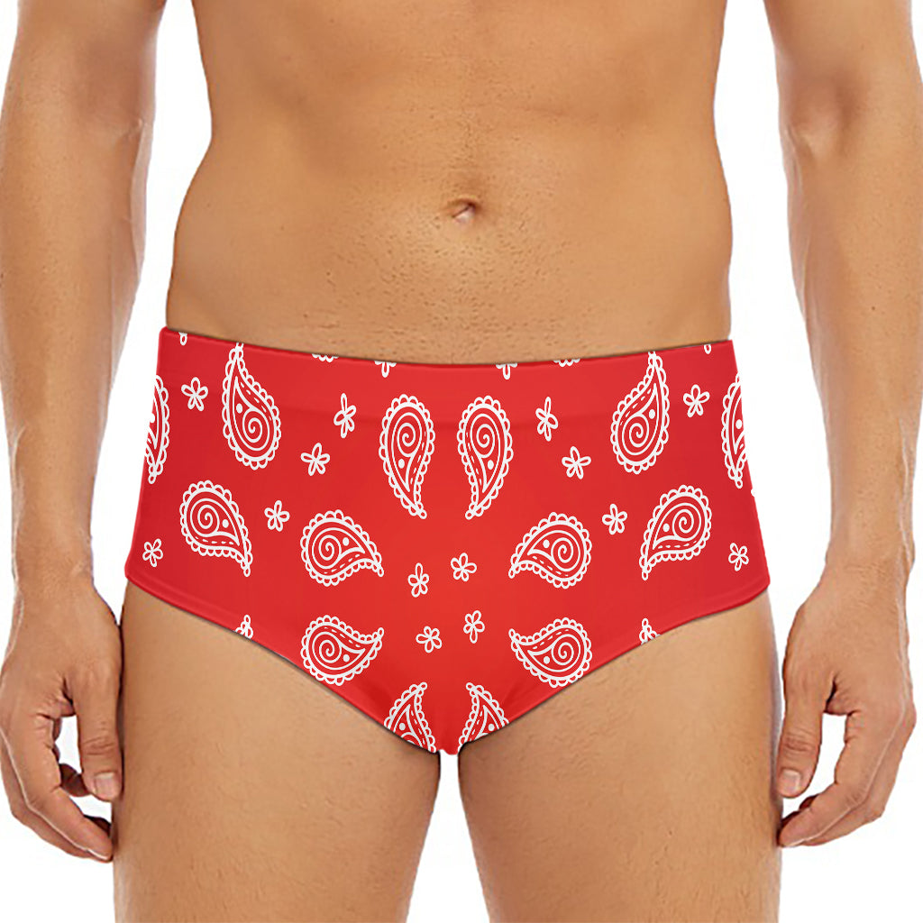 Red And White Bandana Print Men's Triangle Swim Briefs