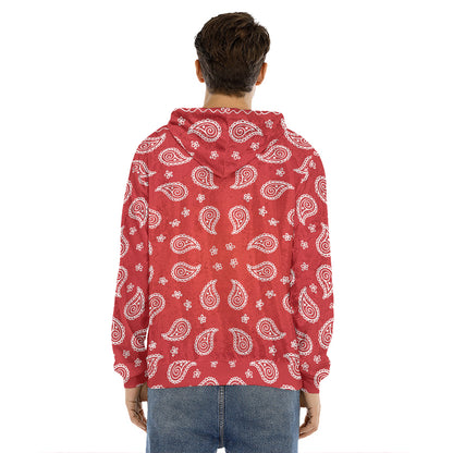 Red And White Bandana Print Men's Velvet Pullover Hoodie