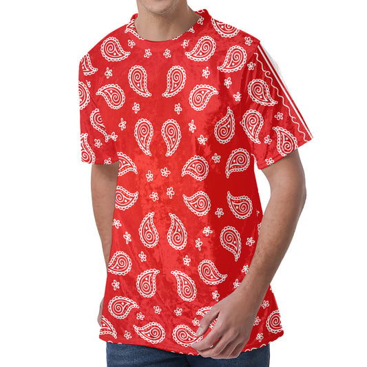 Red And White Bandana Print Men's Velvet T-Shirt