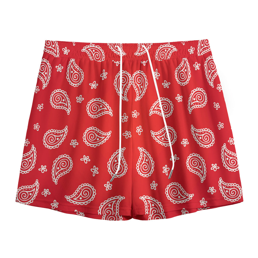 Red And White Bandana Print Mesh Shorts