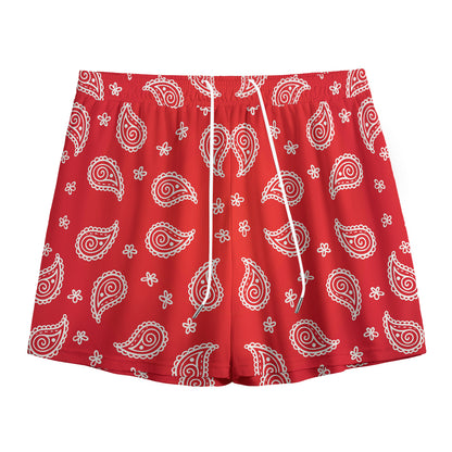 Red And White Bandana Print Mesh Shorts