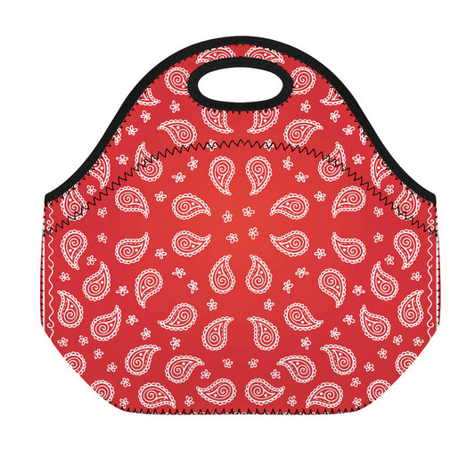 Red And White Bandana Print Neoprene Lunch Bag