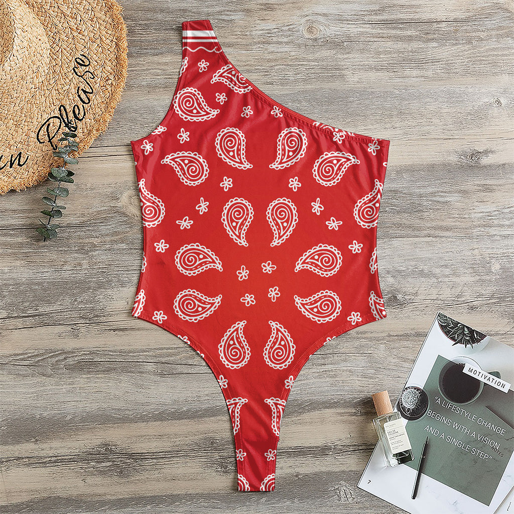 Red And White Bandana Print One Shoulder Bodysuit