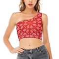 Red And White Bandana Print One Shoulder Crop Top