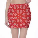 Red And White Bandana Print Pencil Mini Skirt