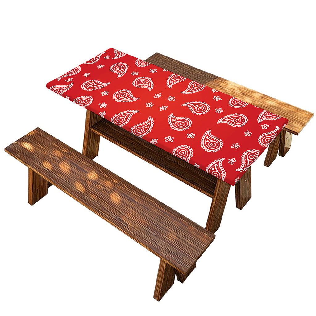 Red And White Bandana Print Picnic Table Cover