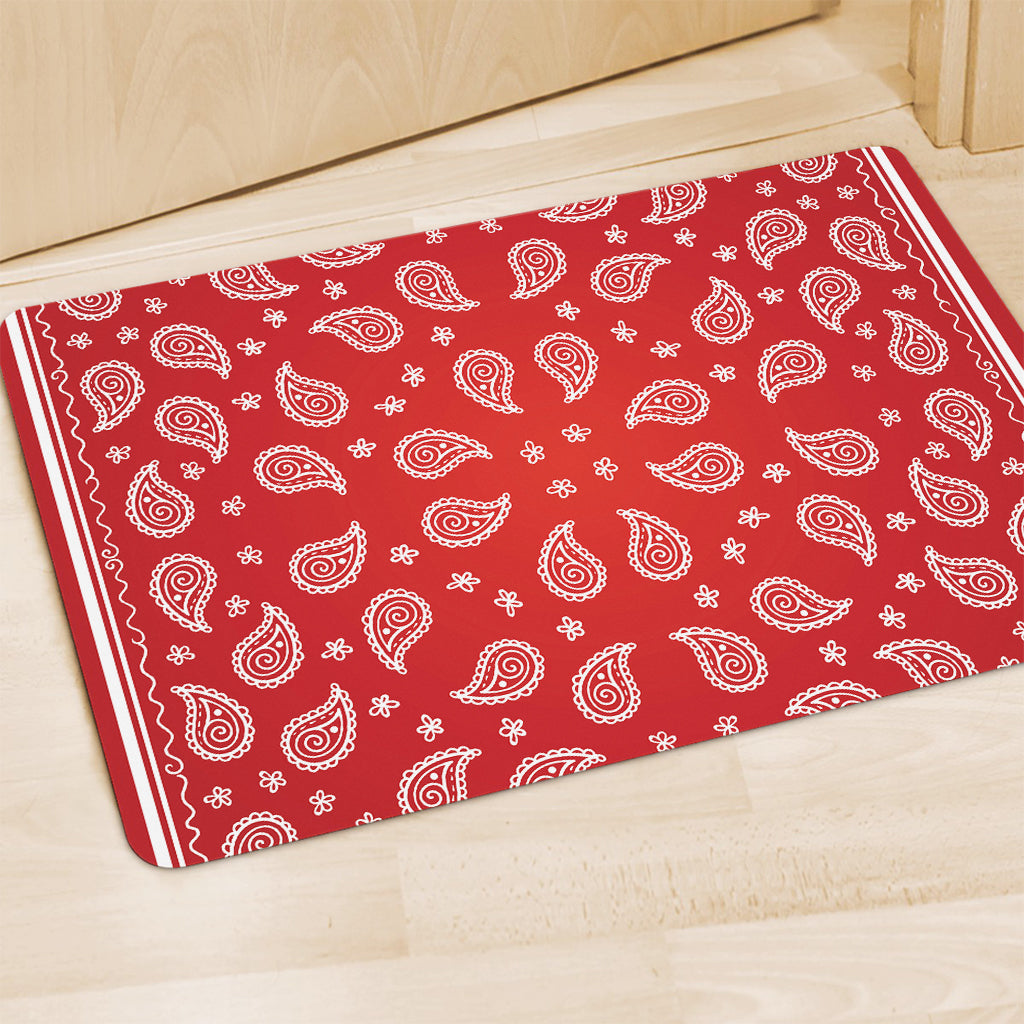 Red And White Bandana Print Polyester Doormat