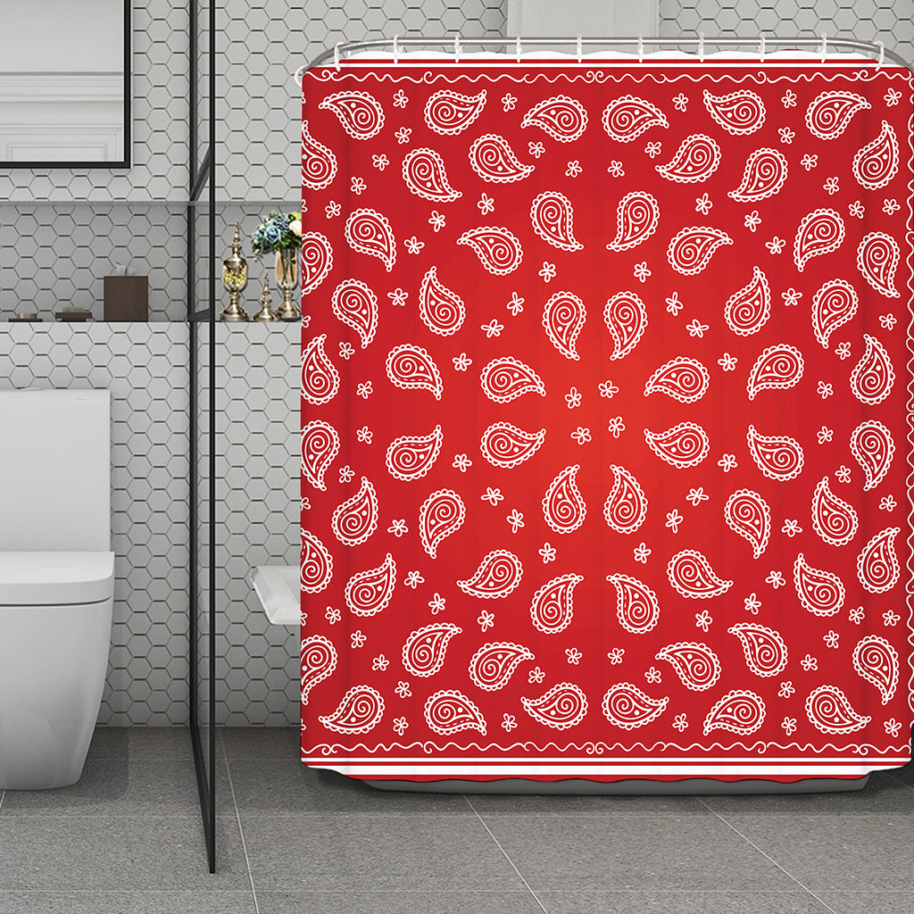 Red And White Bandana Print Polyester Shower Curtain