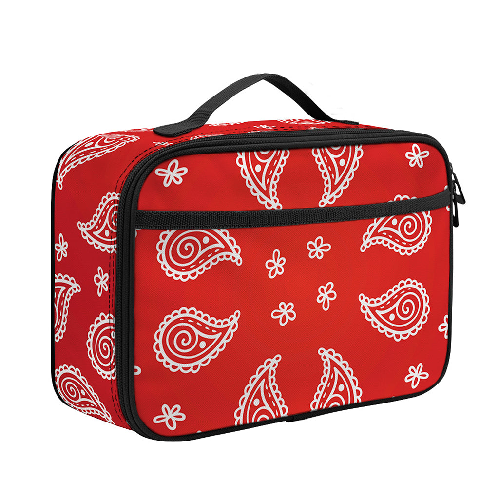 Red And White Bandana Print Portable Lunch Bag