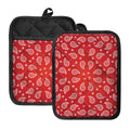 Red And White Bandana Print Pot Holders With Pocket