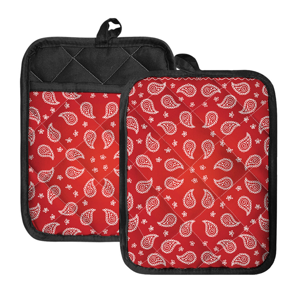 Red And White Bandana Print Pot Holders With Pocket