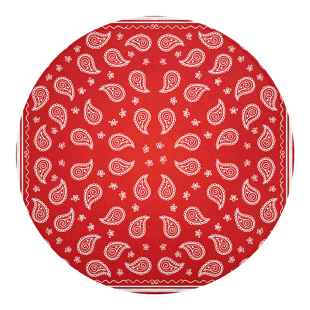 Red And White Bandana Print Round Blanket