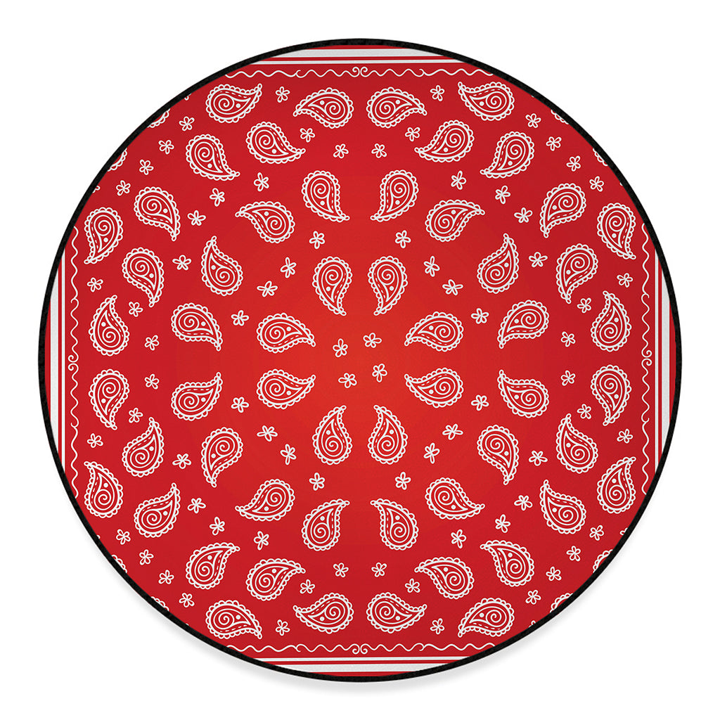 Red And White Bandana Print Round Floor Mat