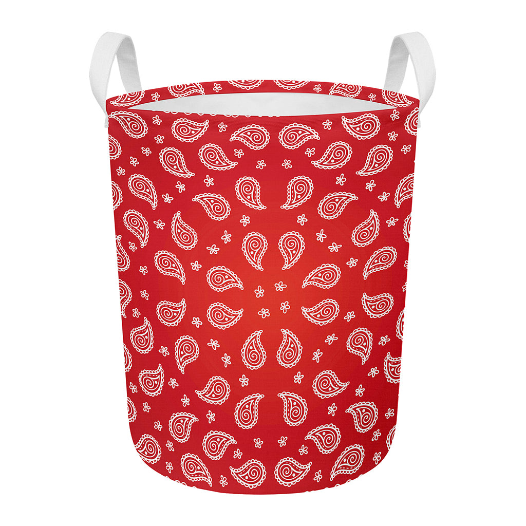 Red And White Bandana Print Round Laundry Basket