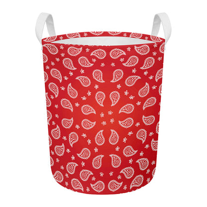 Red And White Bandana Print Round Laundry Basket