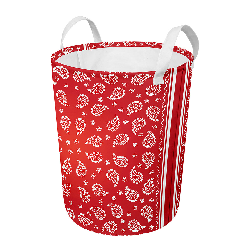 Red And White Bandana Print Round Laundry Basket
