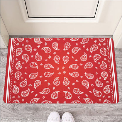 Red And White Bandana Print Rubber Doormat