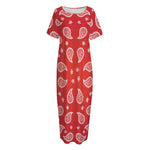 Red And White Bandana Print Short Sleeve Long Nightdress