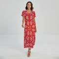 Red And White Bandana Print Short Sleeve Maxi Dress
