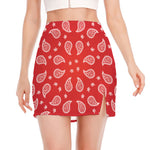 Red And White Bandana Print Side Slit Mini Skirt