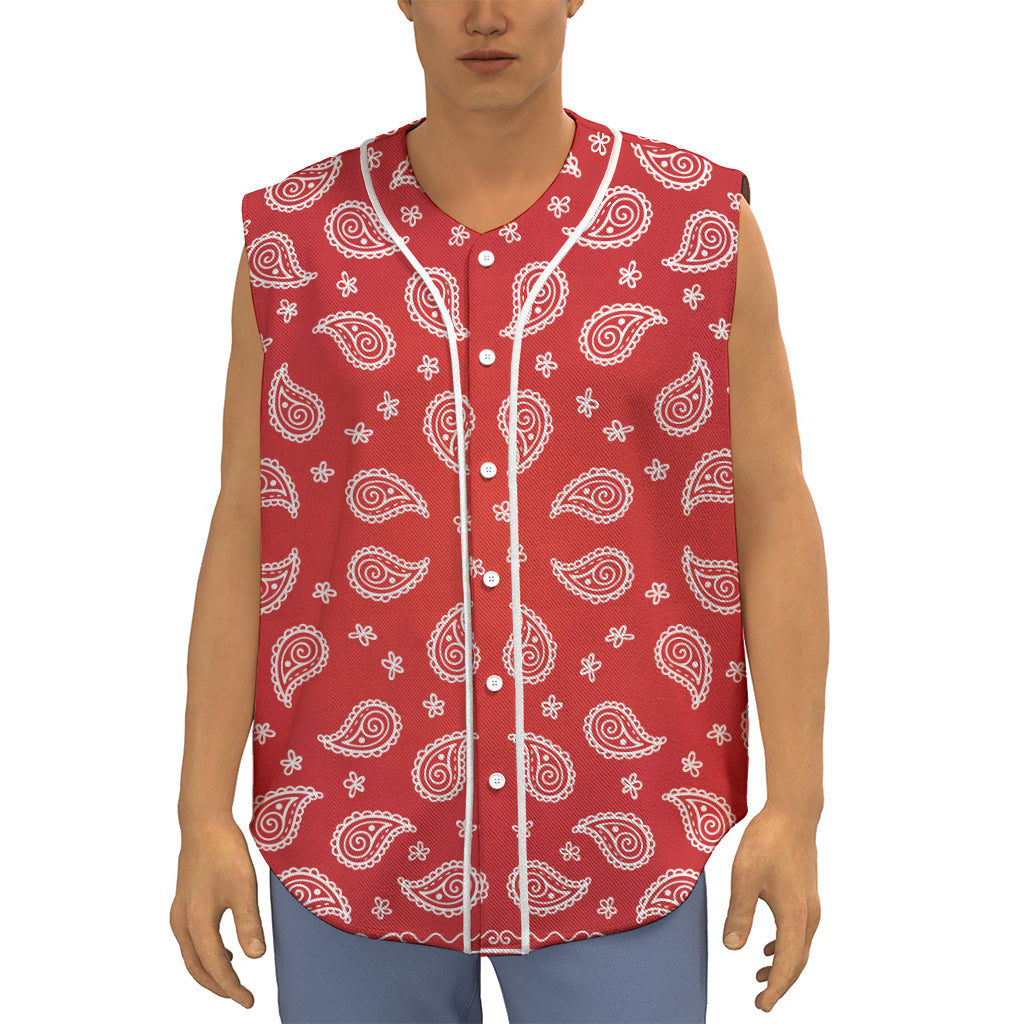 Red And White Bandana Print Sleeveless Baseball Jersey