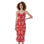 Red And White Bandana Print Slim Fit Midi Cami Dress