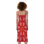 Red And White Bandana Print Slim Fit Midi Cami Dress