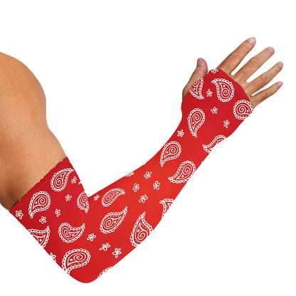 Red And White Bandana Print Sun Protection Arm Sleeves