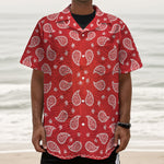 Red And White Bandana Print Textured Short Sleeve Shirt