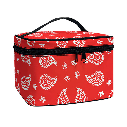 Red And White Bandana Print Travel Makeup Bag