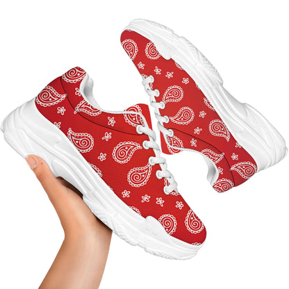 Red And White Bandana Print White Chunky Shoes