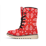 Red And White Bandana Print Winter Boots