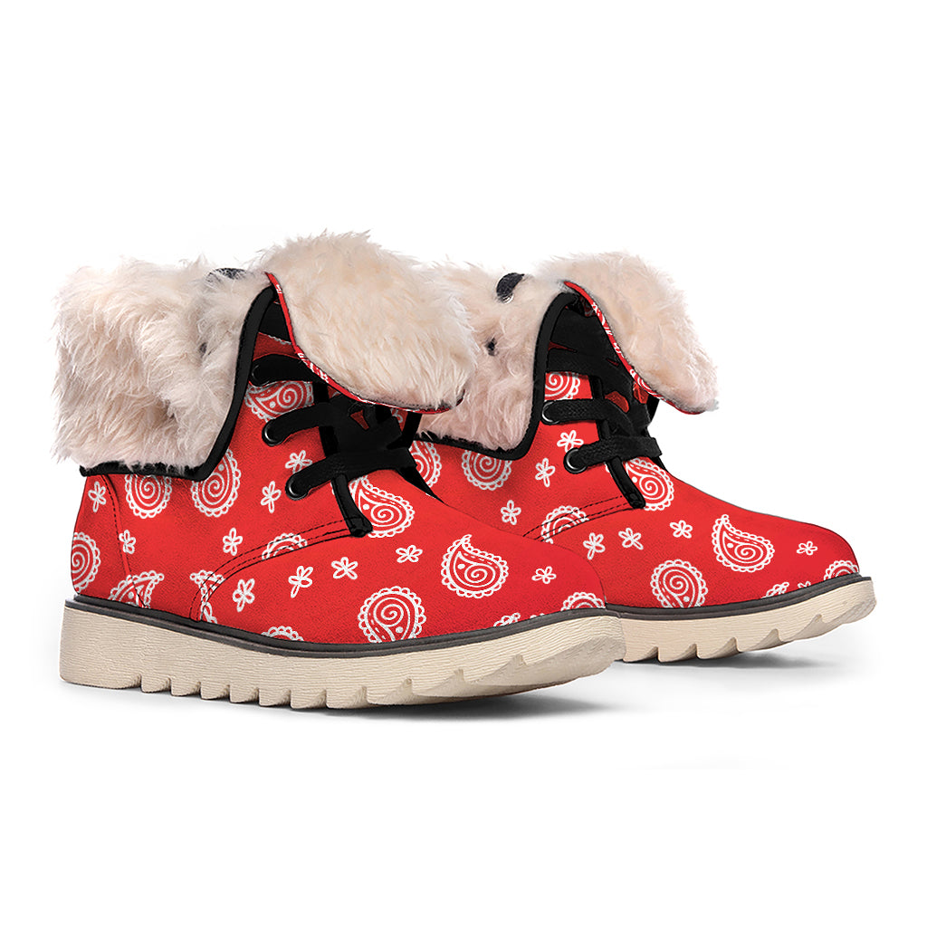 Red And White Bandana Print Winter Boots