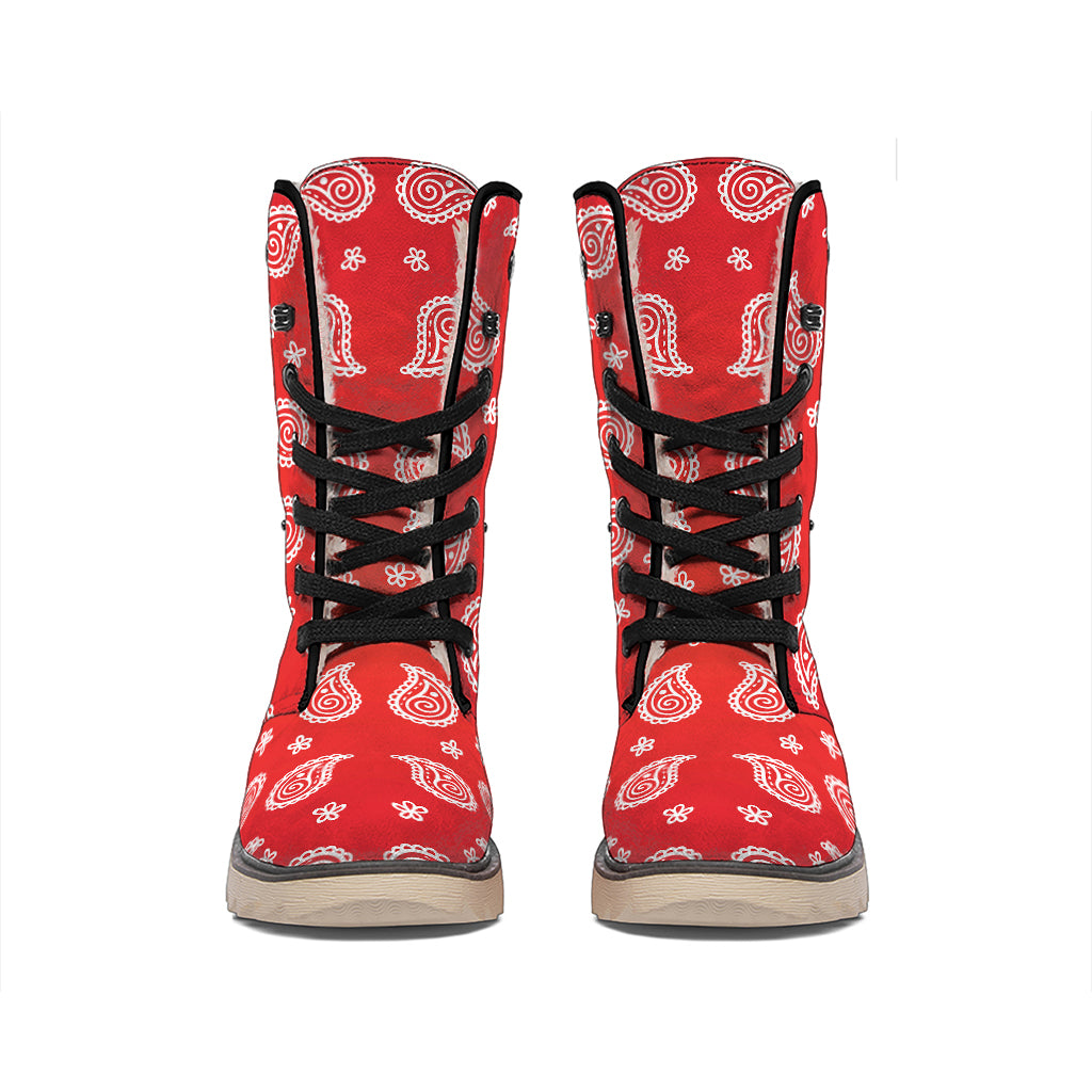 Red And White Bandana Print Winter Boots