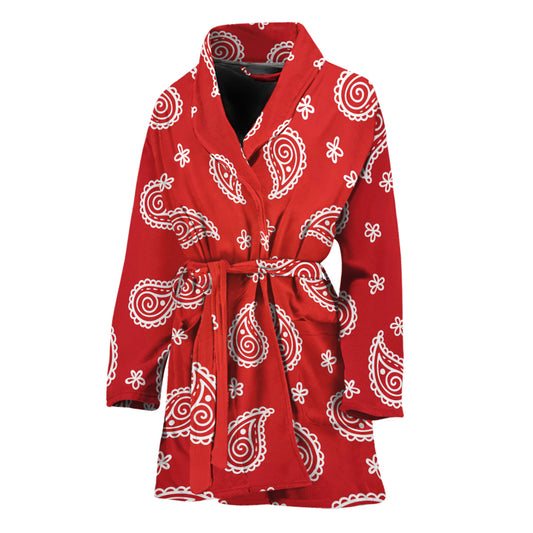 Red And White Bandana Print Women's Bathrobe