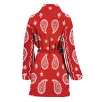 Red And White Bandana Print Women's Bathrobe