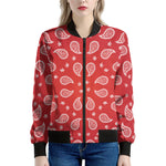 Red And White Bandana Print Women's Bomber Jacket