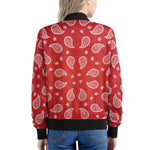 Red And White Bandana Print Women's Bomber Jacket