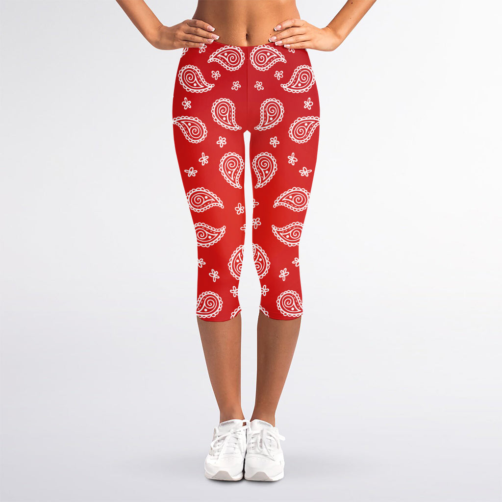 Red And White Bandana Print Women's Capri Leggings