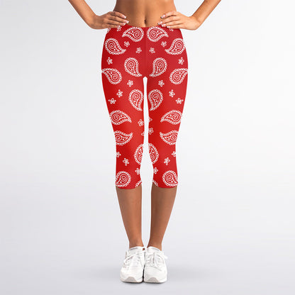 Red And White Bandana Print Women's Capri Leggings