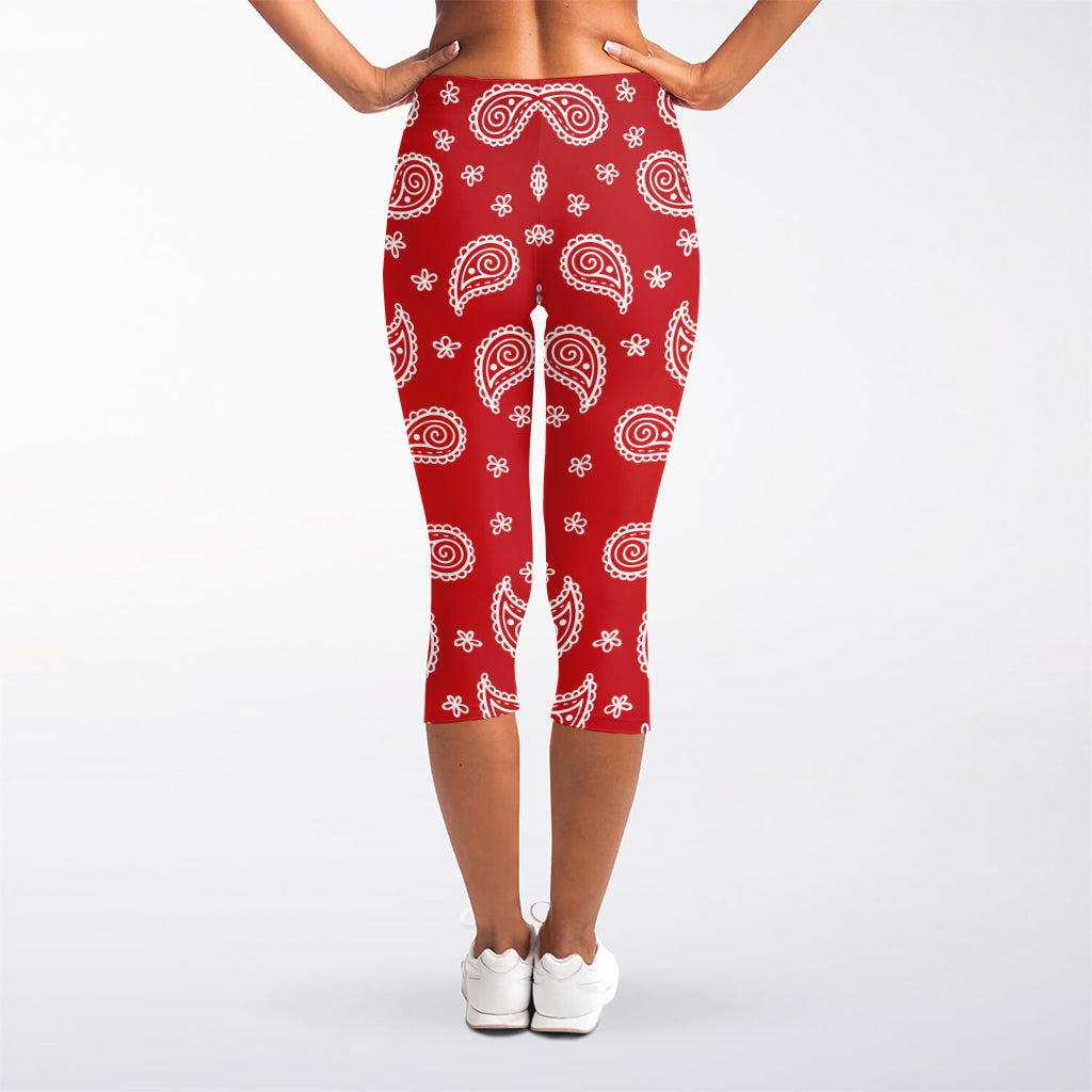 Red And White Bandana Print Women's Capri Leggings