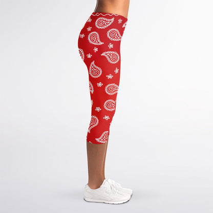 Red And White Bandana Print Women's Capri Leggings