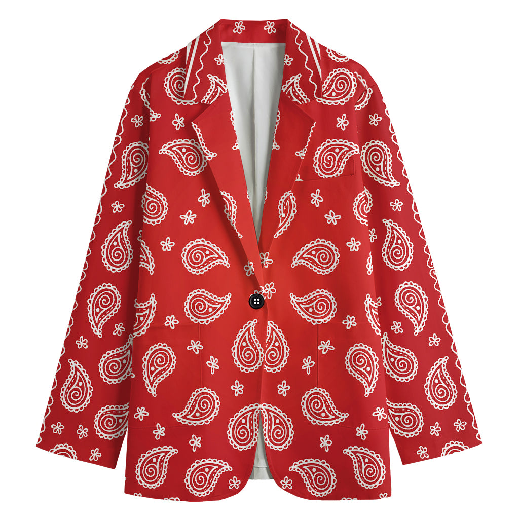 Red And White Bandana Print Women's Cotton Blazer