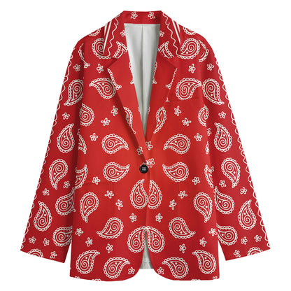 Red And White Bandana Print Women's Cotton Blazer