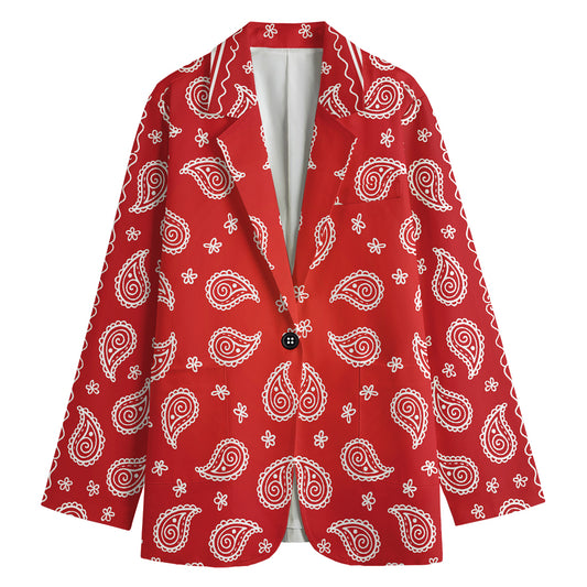 Red And White Bandana Print Women's Cotton Blazer