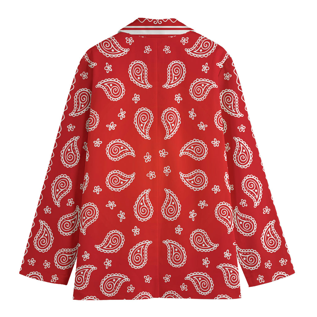 Red And White Bandana Print Women's Cotton Blazer