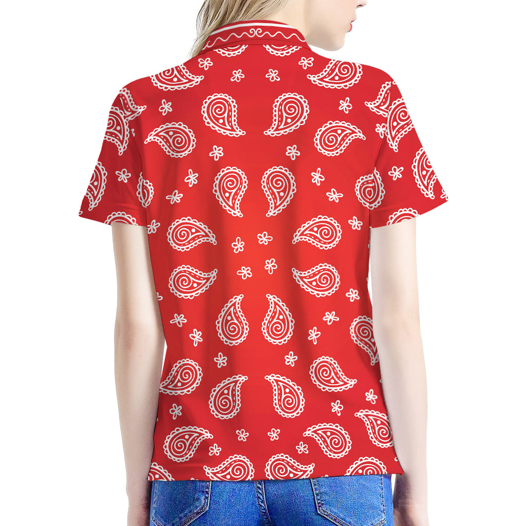 Red And White Bandana Print Women's Polo Shirt