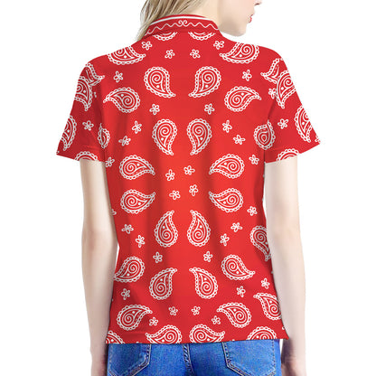 Red And White Bandana Print Women's Polo Shirt