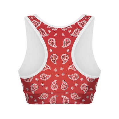 Red And White Bandana Print Women's Sports Bra