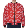 Red And White Bandana Print Zip Sleeve Bomber Jacket